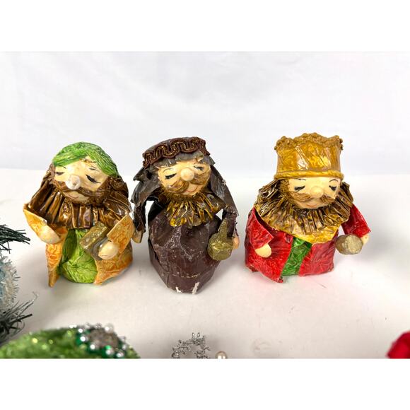 Bulk Lot of 16 Vtg Christmas Ornaments Handcrafted Pushpin Balls Wise Men Set - Picture 4 of 16